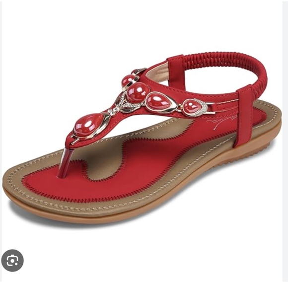 Shibever Shoes - Shibever Boho Sandals NWOT Rhinestones Flat Walking Thong Sandals